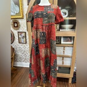 Bohemian Patchwork Maxi Dress in Red and Black - modest dress